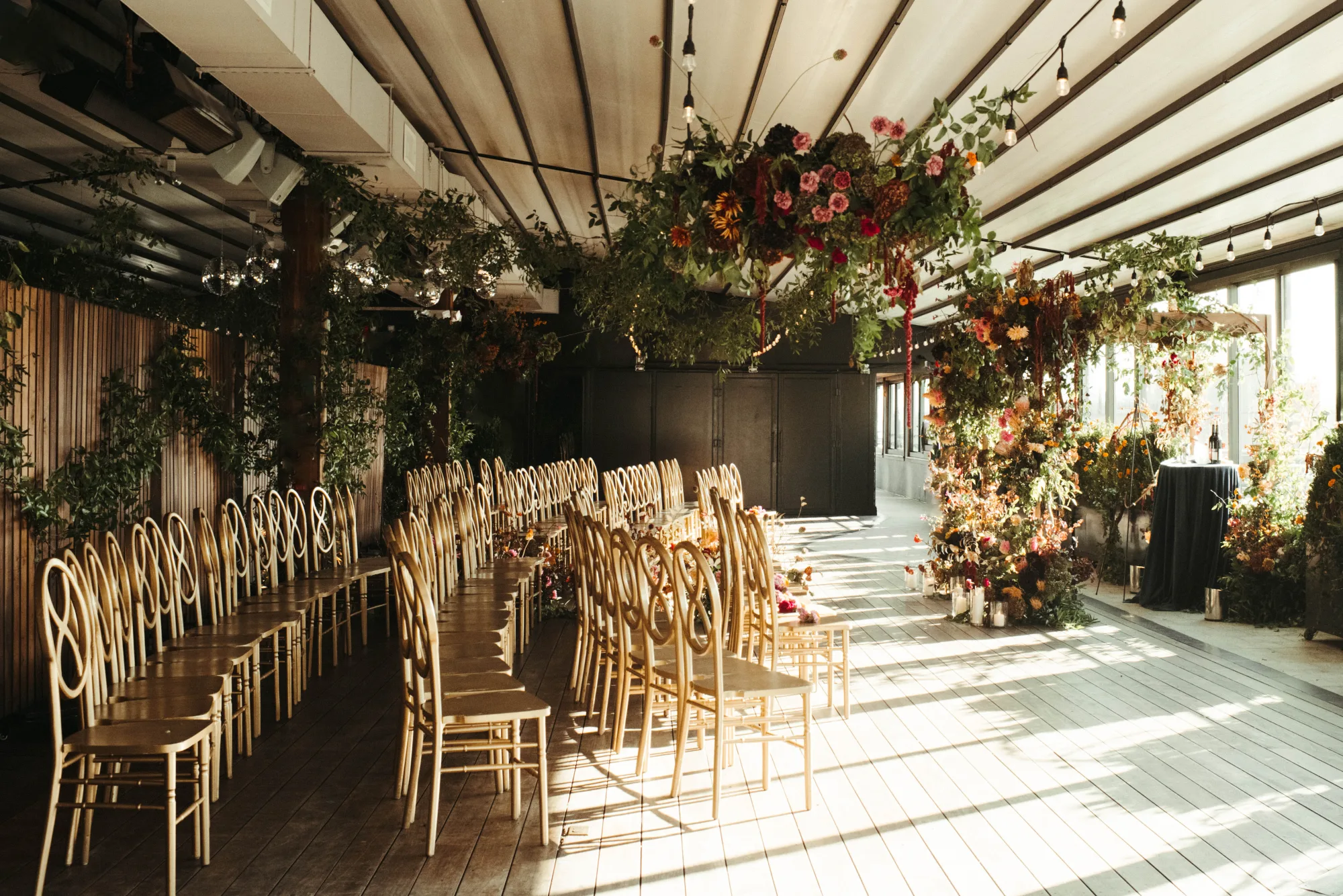 Banquet seating under greenery