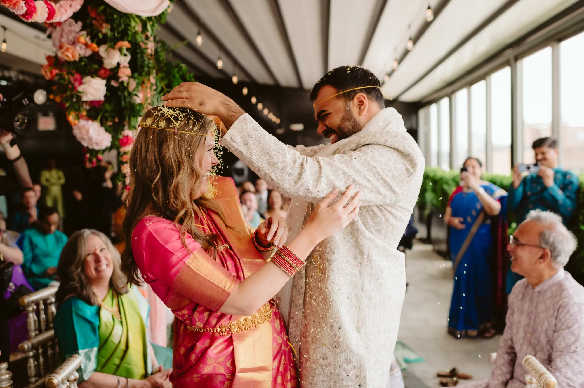Rooftop wedding ceremony under the retractable roof at The Box House