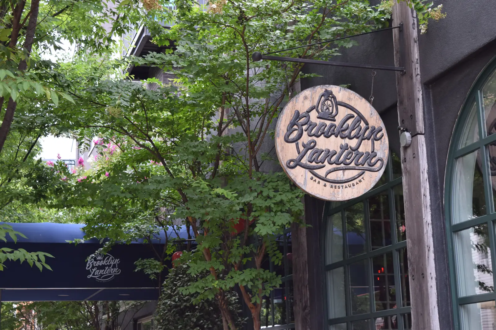 The Brooklyn Lantern bar and restaurant sign at The Box House Hotel in Greenpoint, Brooklyn